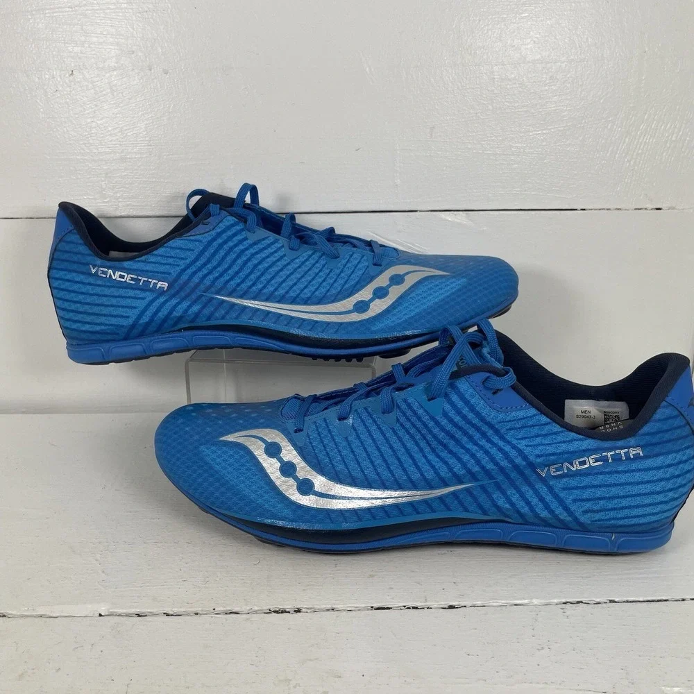 Saucony Vendetta Racing Shoes US Size 13 Cleats‎ Blue S29047-3 Silver Running